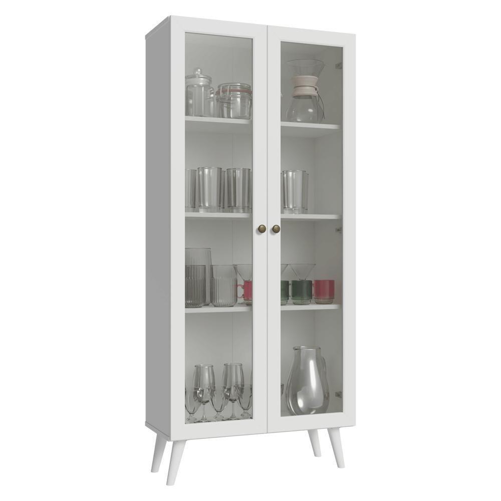 Cristaleira 70 Cm 2 Portas De Vidro Com Pés Cônicos Branco Vik Madesa - 2