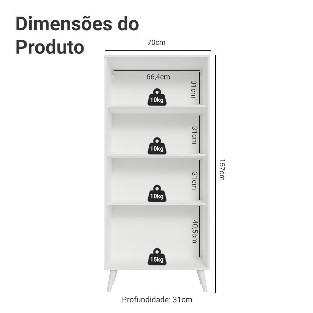 Cristaleira 70 Cm 2 Portas De Vidro Com Pés Cônicos Branco Vik Madesa - 3