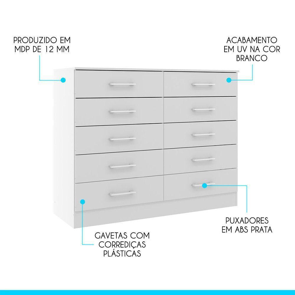 Cômoda Para Quarto Moderno Casal 117x92cm Mdp Menu Móveis Branco - 4