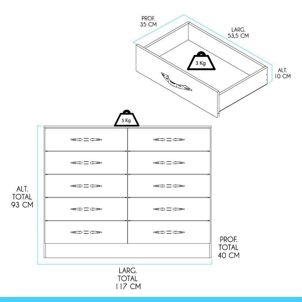 Cômoda Para Quarto Moderno Casal 117x92cm Mdp Menu Móveis Branco - 5