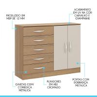 Cômoda 5 Gavetas 2 Ptas 93x119cm Sapateira Mdp Menu Móveis Carvalho - 2