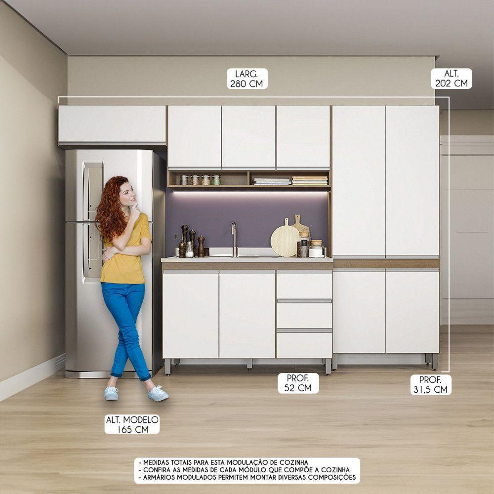 Cozinha Compacta Com Paneleiro Balcão Sabrina Menu Móveis Branco - 2