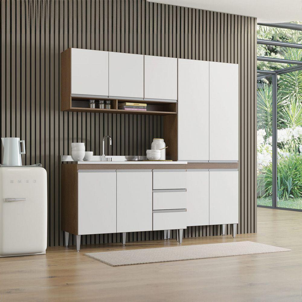 Cozinha 200cm Com Balcão Pia Paneleiro Sabrina Menu Móveis Branco - 1