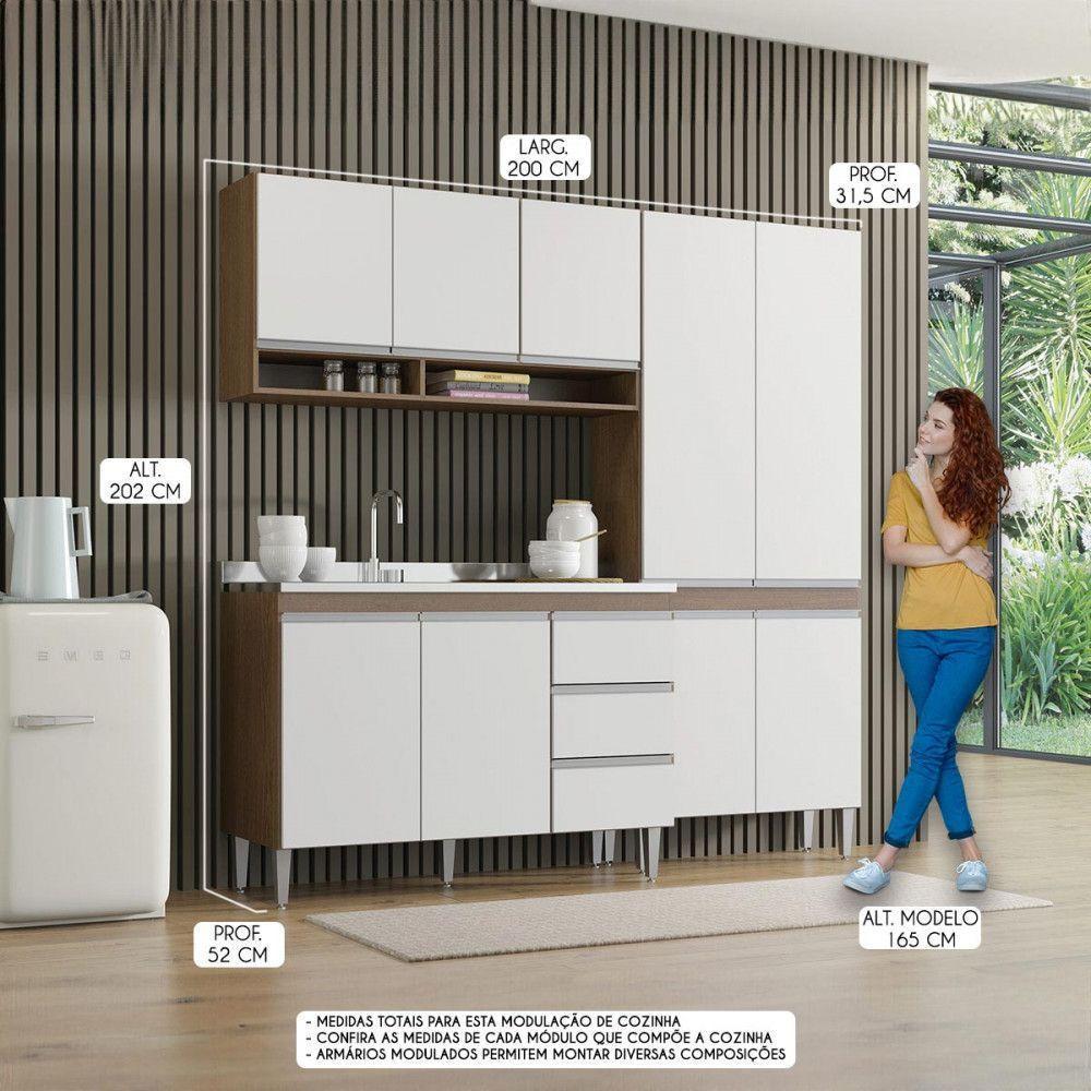 Cozinha 200cm Com Balcão Pia Paneleiro Sabrina Menu Móveis Branco - 2