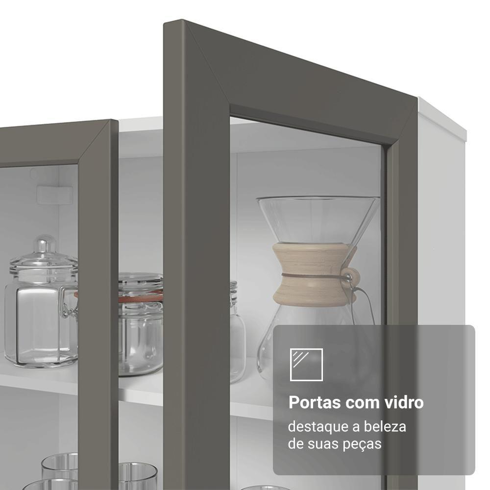 Cristaleira 70 Cm 2 Portas De Vidro Com Pés Cônicos Branco-cinza-branco Vik Madesa - 7