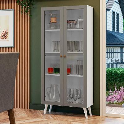 Cristaleira 70 Cm 2 Portas De Vidro Com Pés Cônicos Branco-cinza-branco Vik Madesa