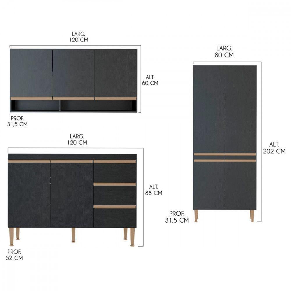 Cozinha Compacta Balcão Pia Sabrina 200x202cm Menu Móveis Preto - 3