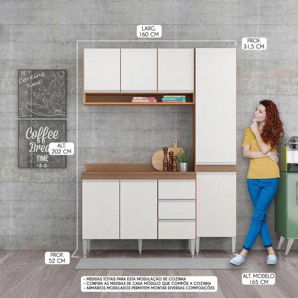 Cozinha Compacta 160x202cm 4 Peças Em Mdp Menu Móveis Branco - 2
