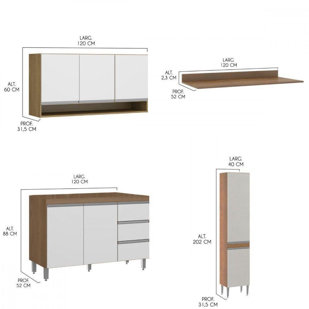 Cozinha Compacta 160x202cm 4 Peças Em Mdp Menu Móveis Branco - 3