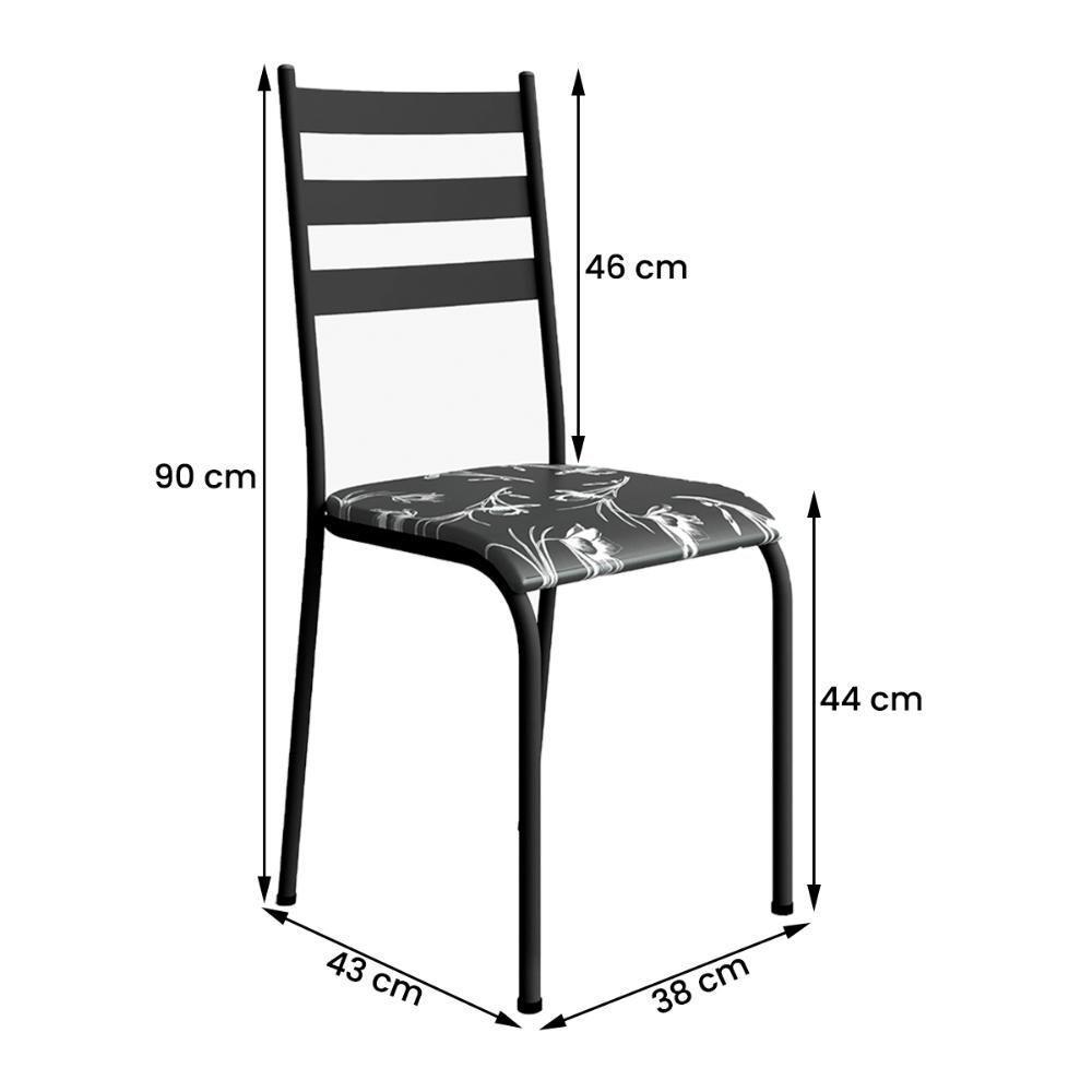 Kit 2 Cadeiras 541 Sala Jantar Cozinha Pés Aço Tubular Floral Preto - 3