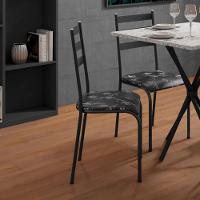 Kit 2 Cadeiras 541 Sala Jantar Cozinha Pés Aço Tubular Floral Preto - 2