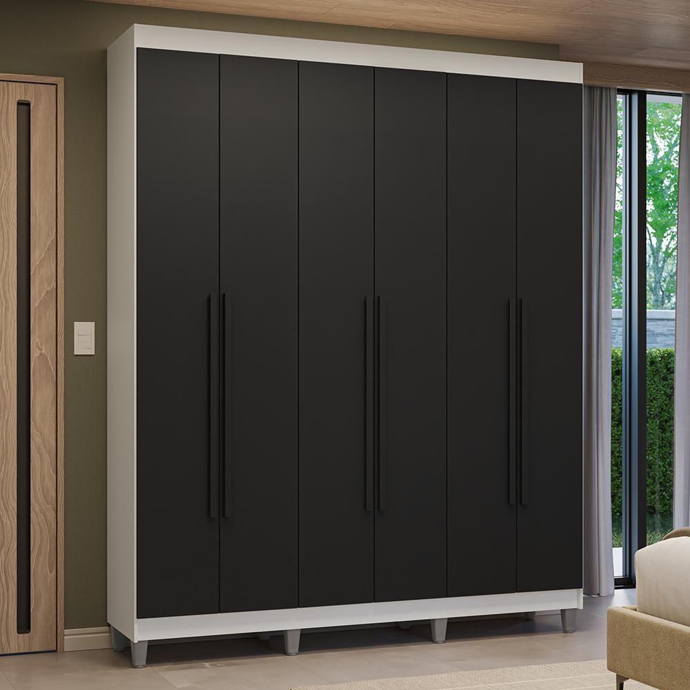 Guarda-roupa Casal Com Pés 6 Portas Batentes Branco-preto-preto Venus Madesa - 1