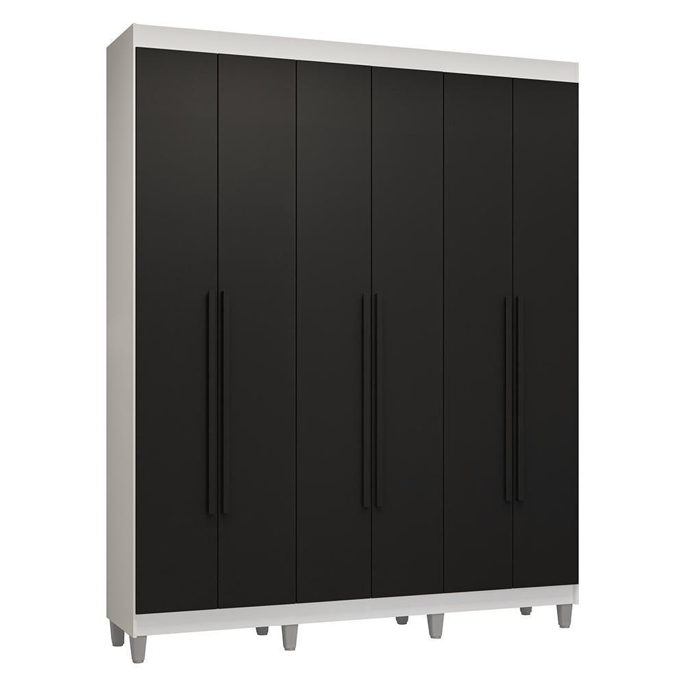 Guarda-roupa Casal Com Pés 6 Portas Batentes Branco-preto-preto Venus Madesa - 2