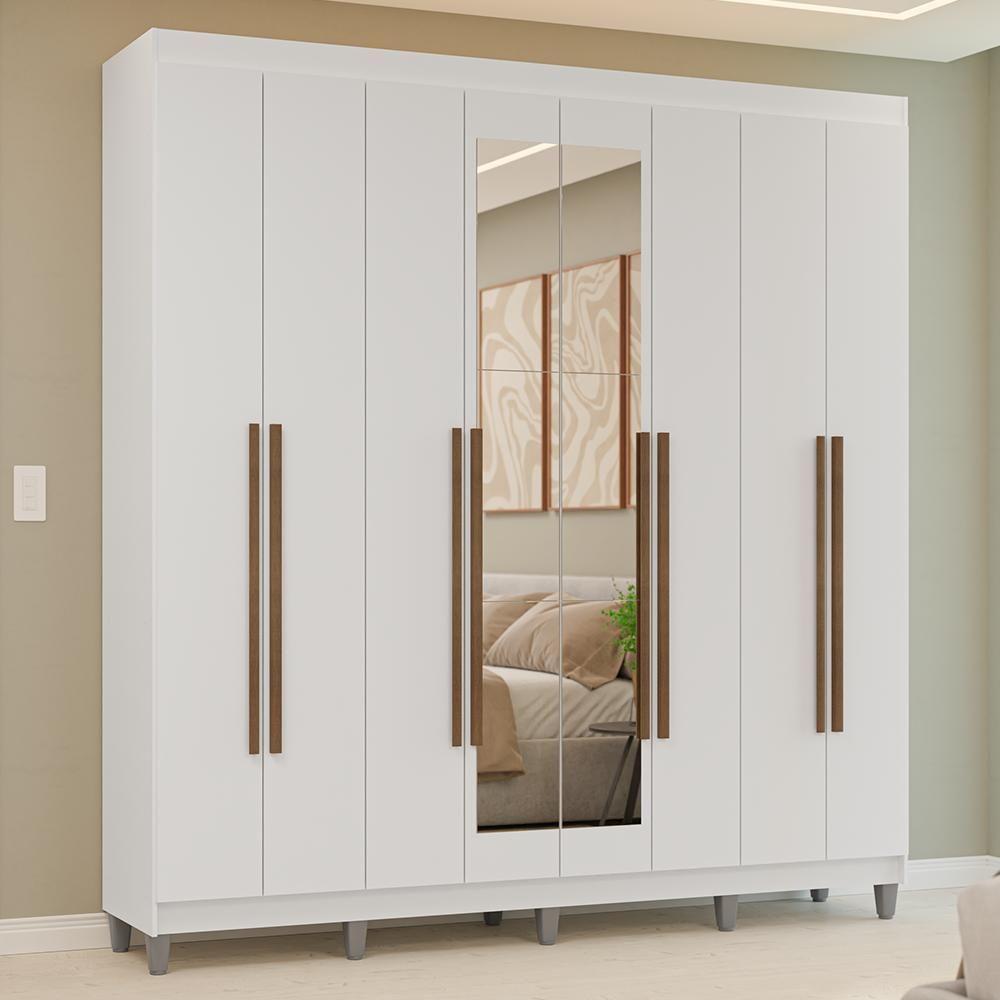 Guarda-roupa Casal Com Pés 8 Portas Batentes Com Espelho Branco-branco-rustic Venus Madesa - 1