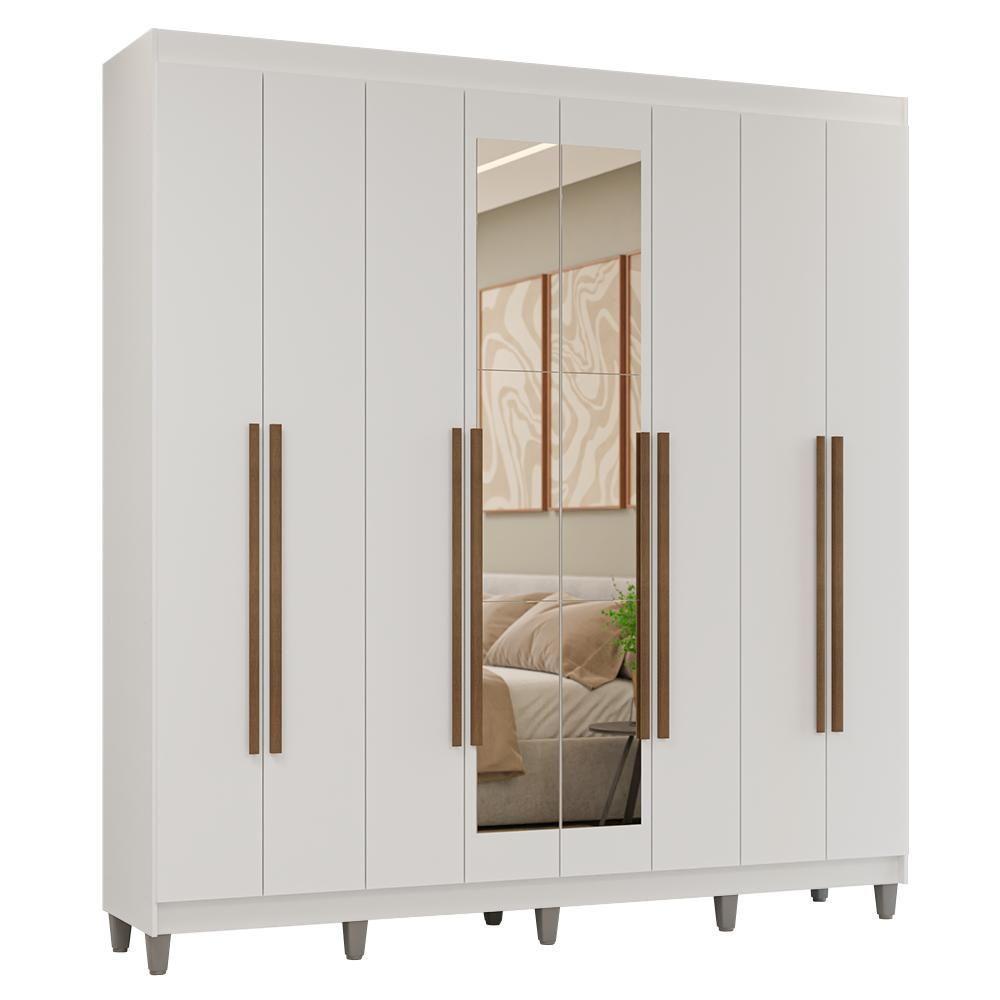 Guarda-roupa Casal Com Pés 8 Portas Batentes Com Espelho Branco-branco-rustic Venus Madesa - 2
