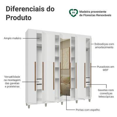 Guarda Roupa Casal Venus 8 Portas Batentes 4 Gavetas Branco-branco-rustic