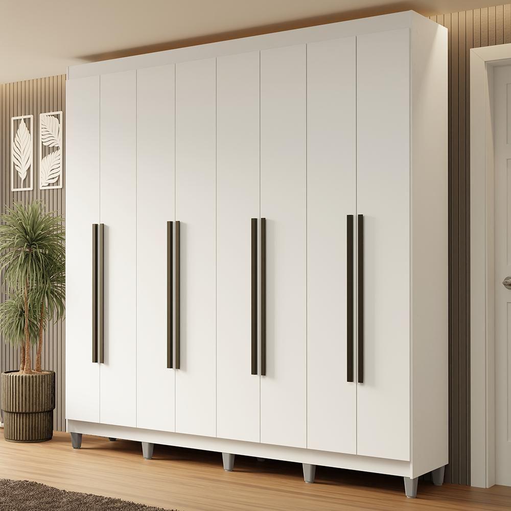 Guarda-roupa Casal Com Pés 8 Portas Batentes Branco-branco-preto Netuno Madesa - 1