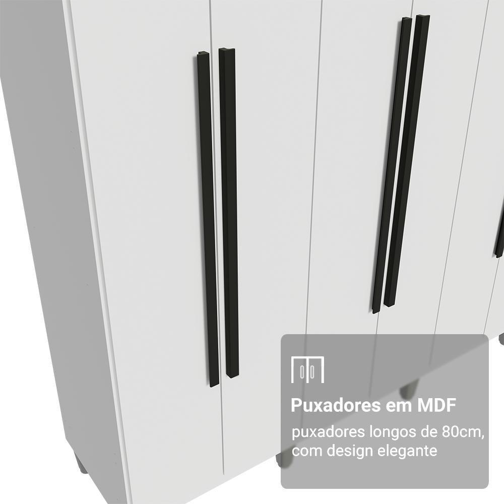 Guarda-roupa Casal Com Pés 8 Portas Batentes Branco-branco-preto Netuno Madesa - 6
