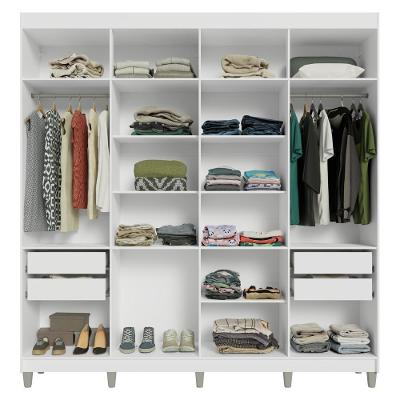 Guarda-roupa Casal Com Pés 8 Portas Batentes Branco-branco-preto Netuno Madesa