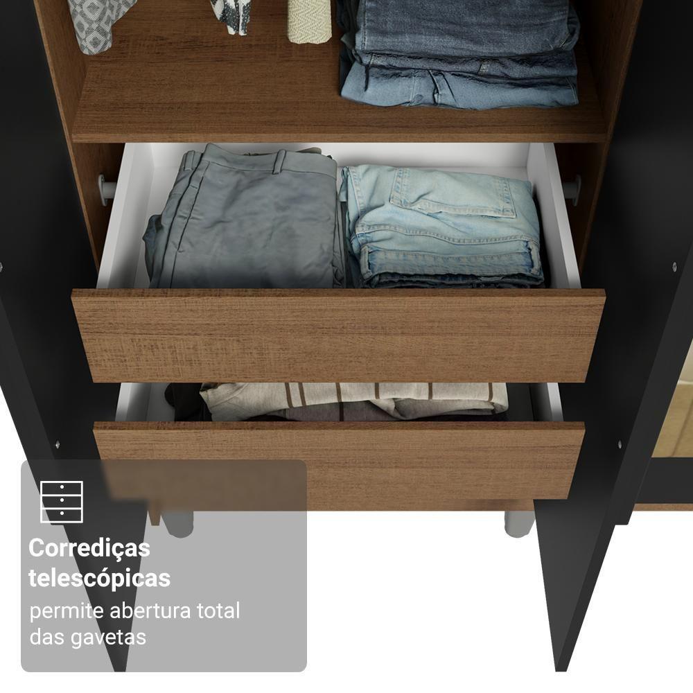 Guarda-roupa Casal Com Pés 6 Portas Batentes Com Espelho Rustic-preto-preto Netuno Madesa - 7