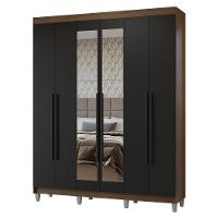 Guarda-roupa Casal Com Pés 6 Portas Batentes Com Espelho Rustic-preto-preto Netuno Madesa - 2