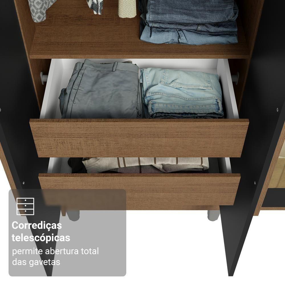 Guarda-roupa Casal Com Pés 6 Portas Batentes Com Espelho Rustic-preto-rustic Saturno Madesa - 7