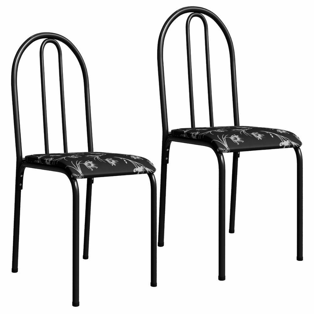 Kit 2 Cadeiras 544 Sala Jantar Cozinha Pés Aço Tubular Floral Preto - 1