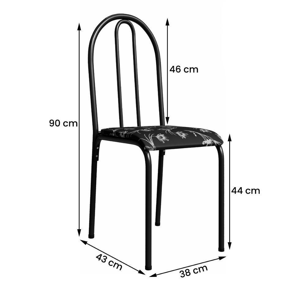 Kit 2 Cadeiras 544 Sala Jantar Cozinha Pés Aço Tubular Floral Preto - 3