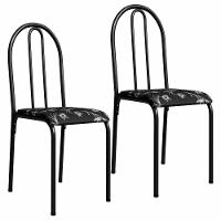 Kit 2 Cadeiras 544 Sala Jantar Cozinha Pés Aço Tubular Floral Preto - 1