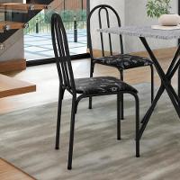 Kit 2 Cadeiras 544 Sala Jantar Cozinha Pés Aço Tubular Floral Preto - 2