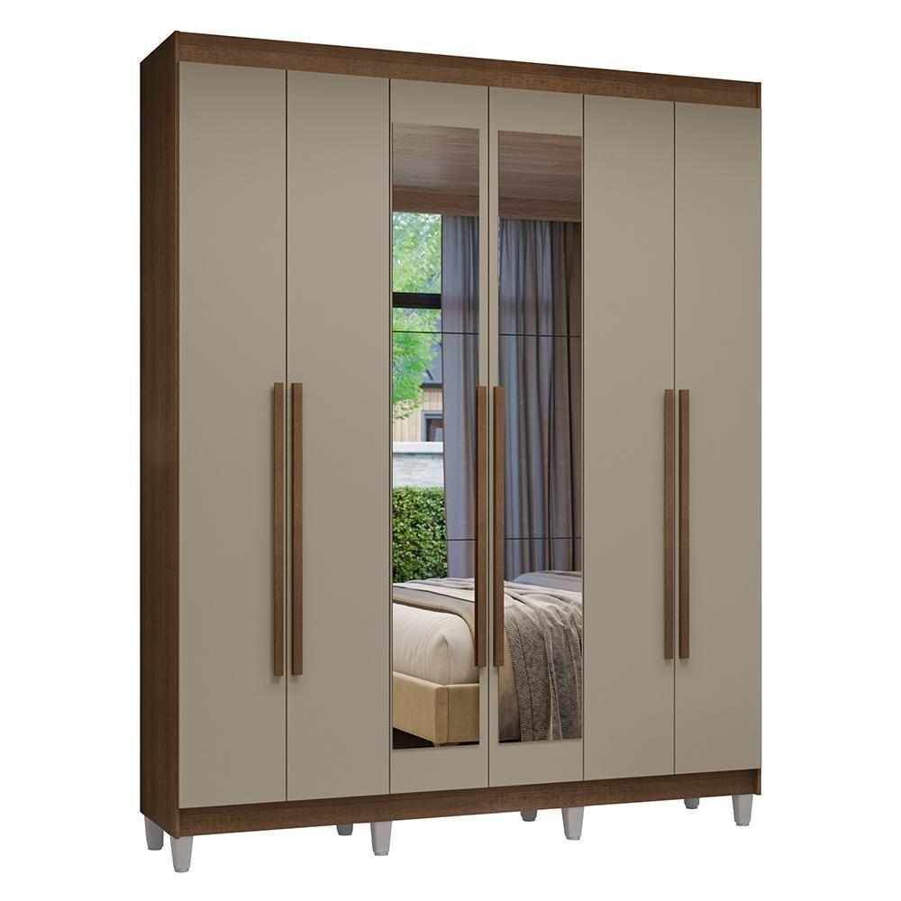 Guarda-roupa Casal Com Pés 6 Portas Batentes Com Espelho Rustic-crema-rustic Venus Madesa - 2