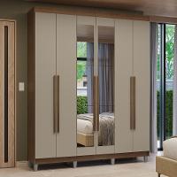 Guarda-roupa Casal Com Pés 6 Portas Batentes Com Espelho Rustic-crema-rustic Venus Madesa - 1