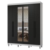 Guarda-roupa Casal Com Pés 6 Portas Batentes Com Espelho Branco-preto-preto Netuno Madesa - 2