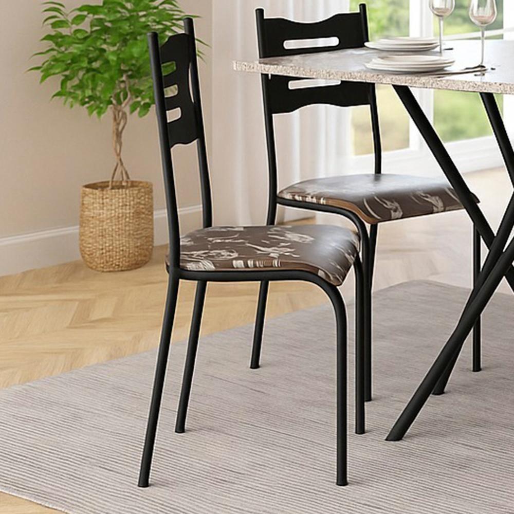 Kit 4 Cadeiras 542 Sala Jantar Cozinha Pés Aço Tubular Floral Preto - 2