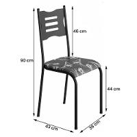 Kit 4 Cadeiras 542 Sala Jantar Cozinha Pés Aço Tubular Floral Preto - 3