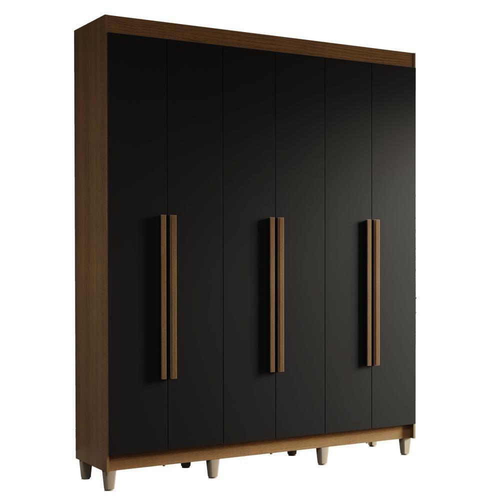 Guarda-roupa Casal Com Pés 6 Portas Batentes Rustic-preto-rustic Saturno Madesa - 2