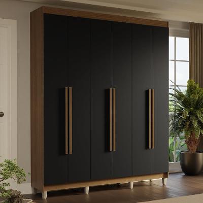 Guarda Roupa Casal Saturno 6 Portas Batentes 4 Gavetas Rustic-Preto-Rustic Madesa