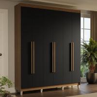Guarda-roupa Casal Com Pés 6 Portas Batentes Rustic-preto-rustic Saturno Madesa - 1