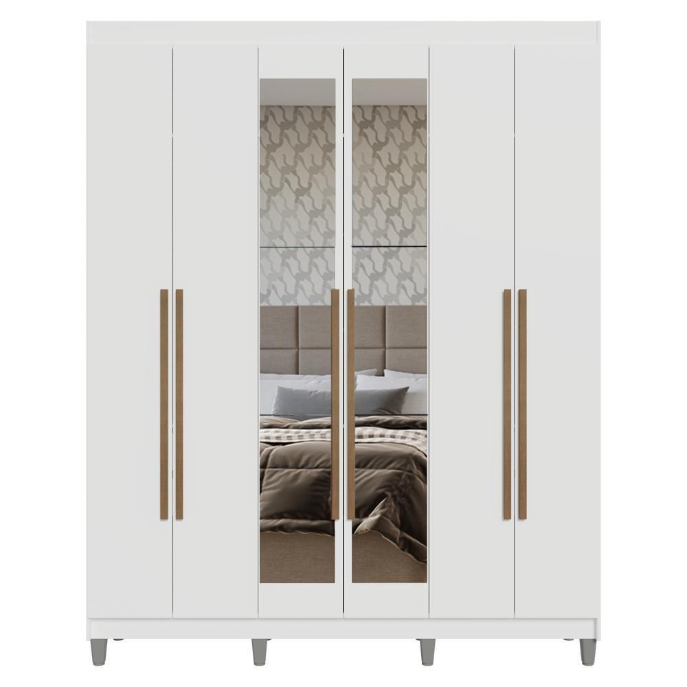 Guarda-roupa Casal Com Pés 6 Portas Batentes Com Espelho Branco-branco-rustic Saturno Madesa - 4