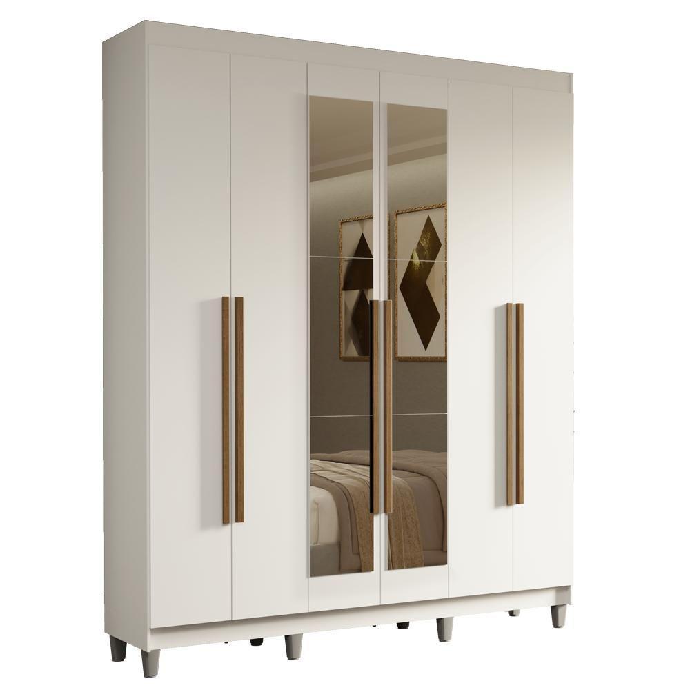 Guarda-roupa Casal Com Pés 6 Portas Batentes Com Espelho Branco-branco-rustic Saturno Madesa - 5
