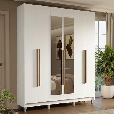 Guarda-roupa Casal Com Pés 6 Portas Batentes Com Espelho Branco-branco-rustic Saturno Madesa