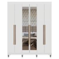 Guarda-roupa Casal Com Pés 6 Portas Batentes Com Espelho Branco-branco-rustic Saturno Madesa