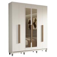 Guarda-roupa Casal Com Pés 6 Portas Batentes Com Espelho Branco-branco-rustic Saturno Madesa - 5