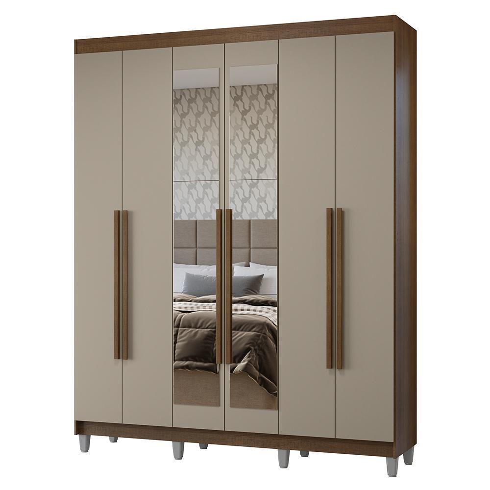 Guarda-roupa Casal Com Pés 6 Portas Batentes Com Espelho Rustic-crema-rustic Netuno Madesa - 2