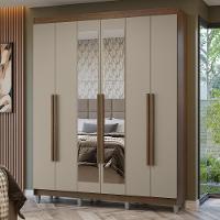 Guarda-roupa Casal Com Pés 6 Portas Batentes Com Espelho Rustic-crema-rustic Netuno Madesa - 1