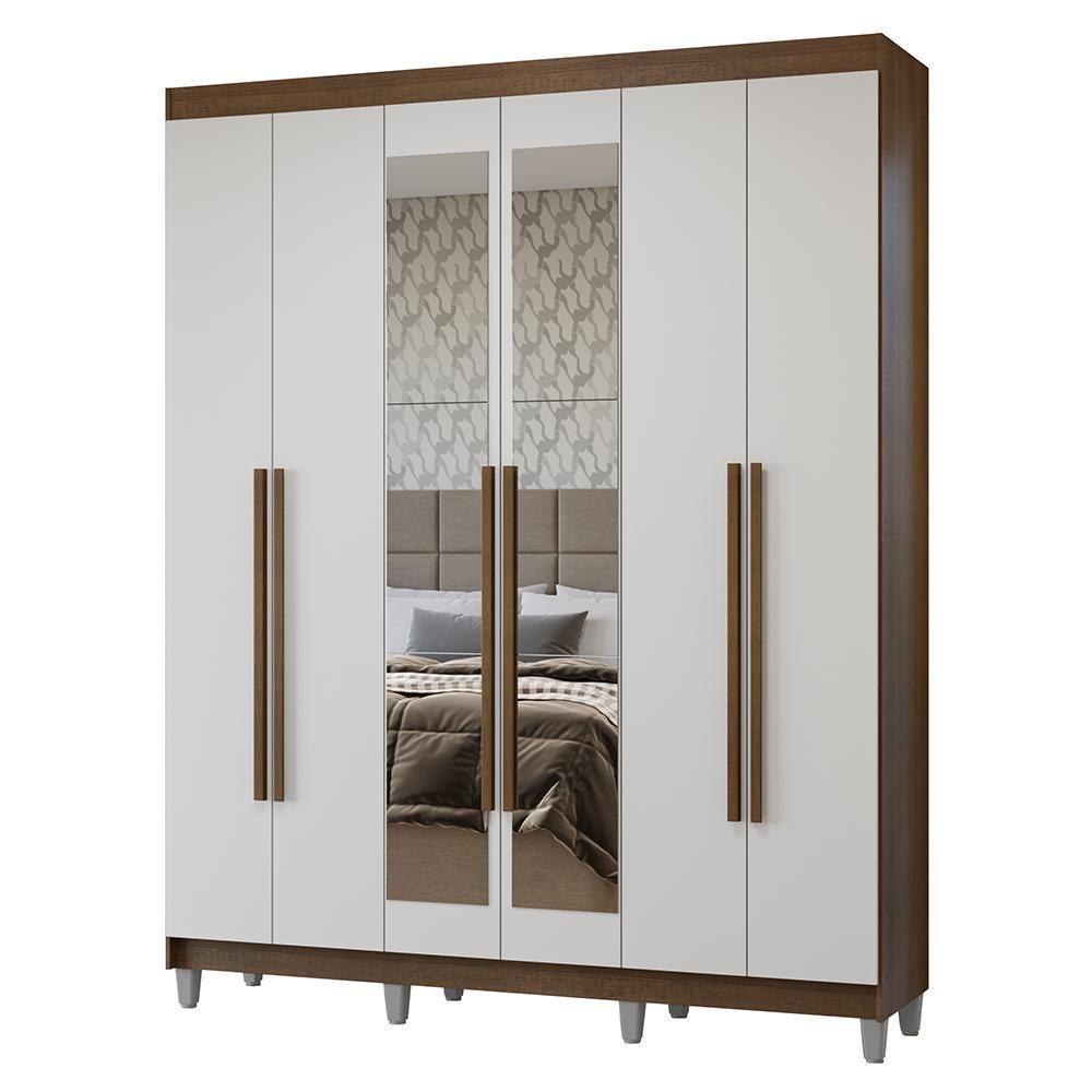 Guarda-roupa Casal Com Pés 6 Portas Batentes Com Espelho Rustic-branco-rustic Netuno Madesa - 2
