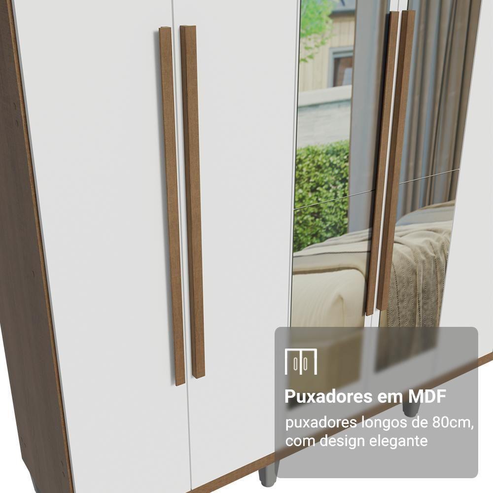 Guarda-roupa Casal Com Pés 6 Portas Batentes Com Espelho Rustic-branco-rustic Netuno Madesa - 6