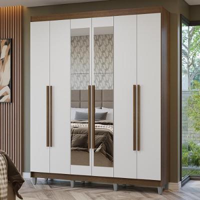 Guarda-roupa Casal Com Pés 6 Portas Batentes Com Espelho Rustic-branco-rustic Netuno Madesa