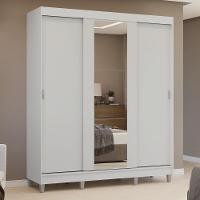 Guarda-roupa Casal Com Pés 3 Portas De Correr Com Espelho Branco Reno Madesa - 1