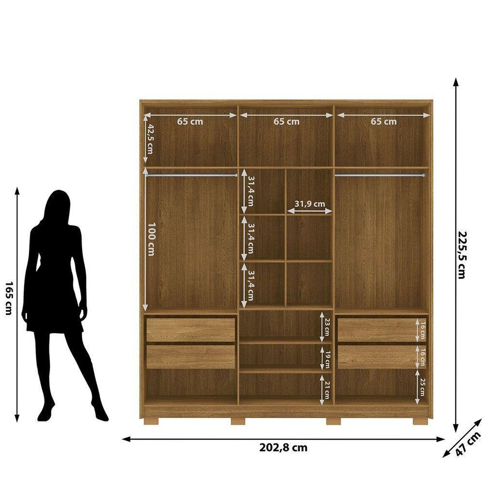 Guarda-roupa 6 Portas 100% Mdf E Cômoda Sapateira 4 Gavetas Spain Nature - 6